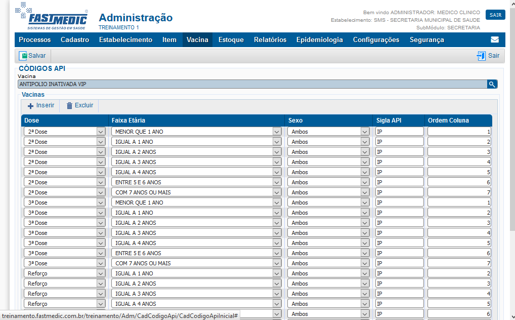 Imagem Demonstrativa do Cadastro de Códigos API